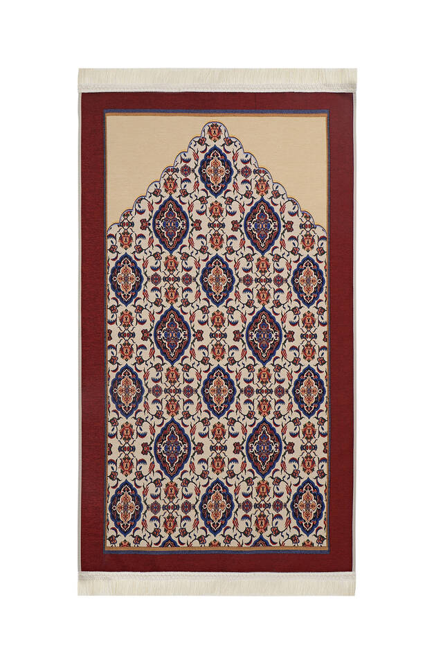 Burgundy Tile Tulip Pattern Tapestry Prayer Rug - Bursa İpek