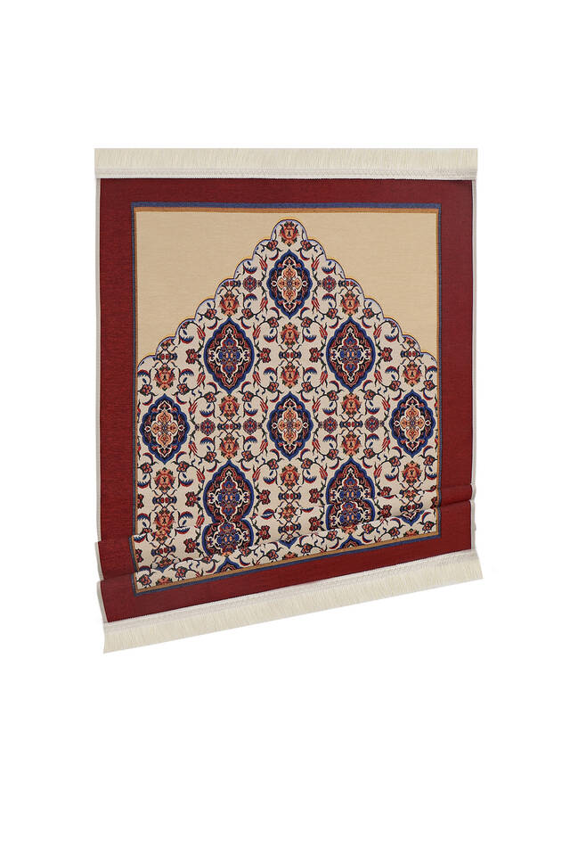Burgundy Tile Tulip Pattern Tapestry Prayer Rug - 4