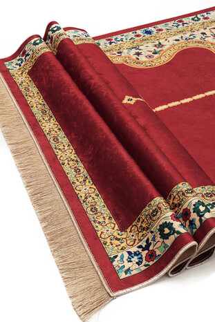 Burgundy Velvet Carpet Prayer Rug - Thumbnail