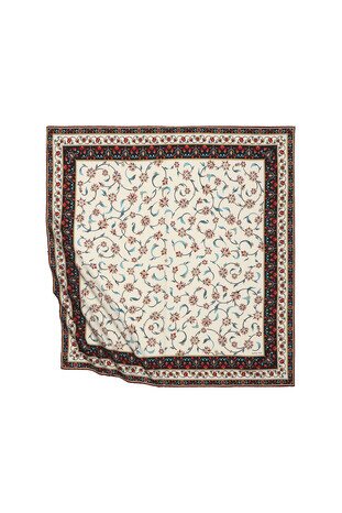 Burgundy Wildflower Pattern Silky Square Scarf - Thumbnail