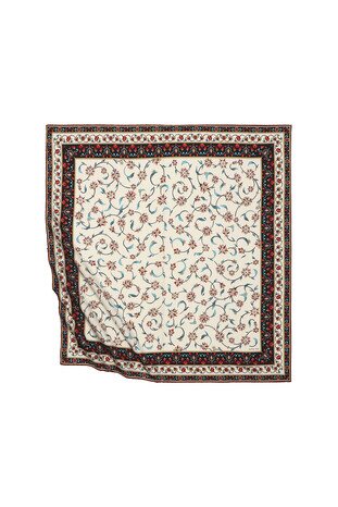 Burgundy Wildflower Pattern Silky Square Scarf 