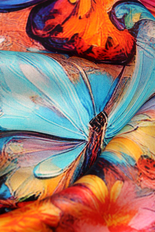Turquoise Butterfly Pattern Silk Handkerchief - 3