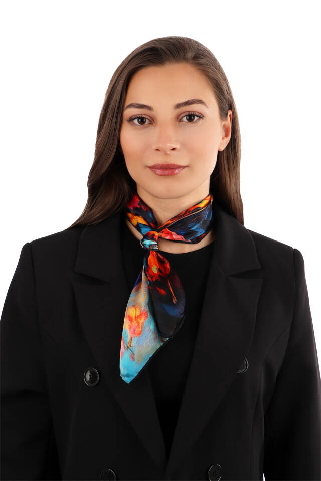 Turquoise Butterfly Pattern Silk Handkerchief - 2