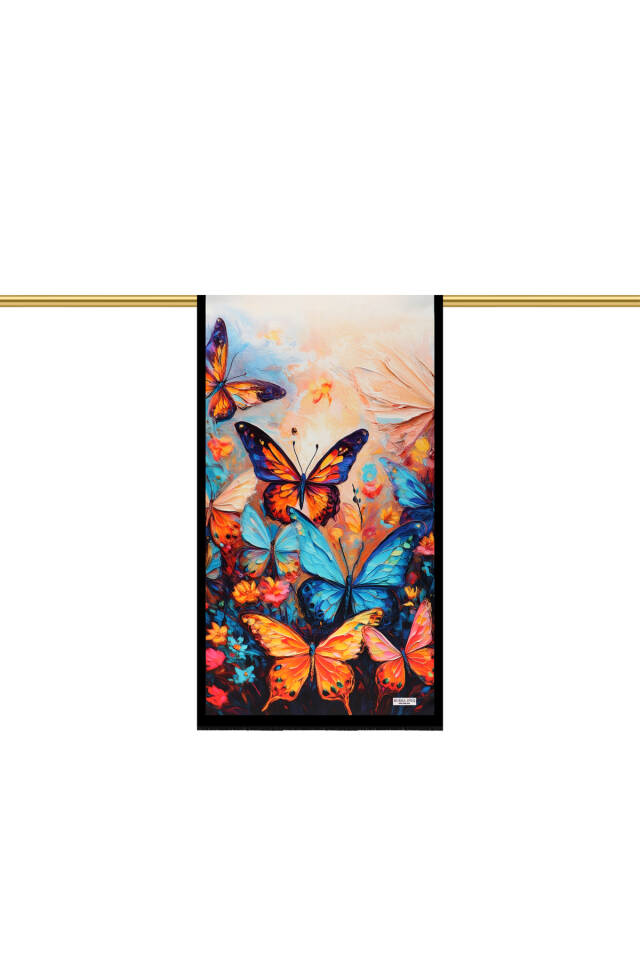 Turquoise Butterfly Pattern Silk Scarf - 3