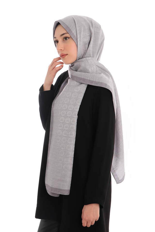 Gray Butterfly Monogram Pattern Silk Cotton Shawl - 2