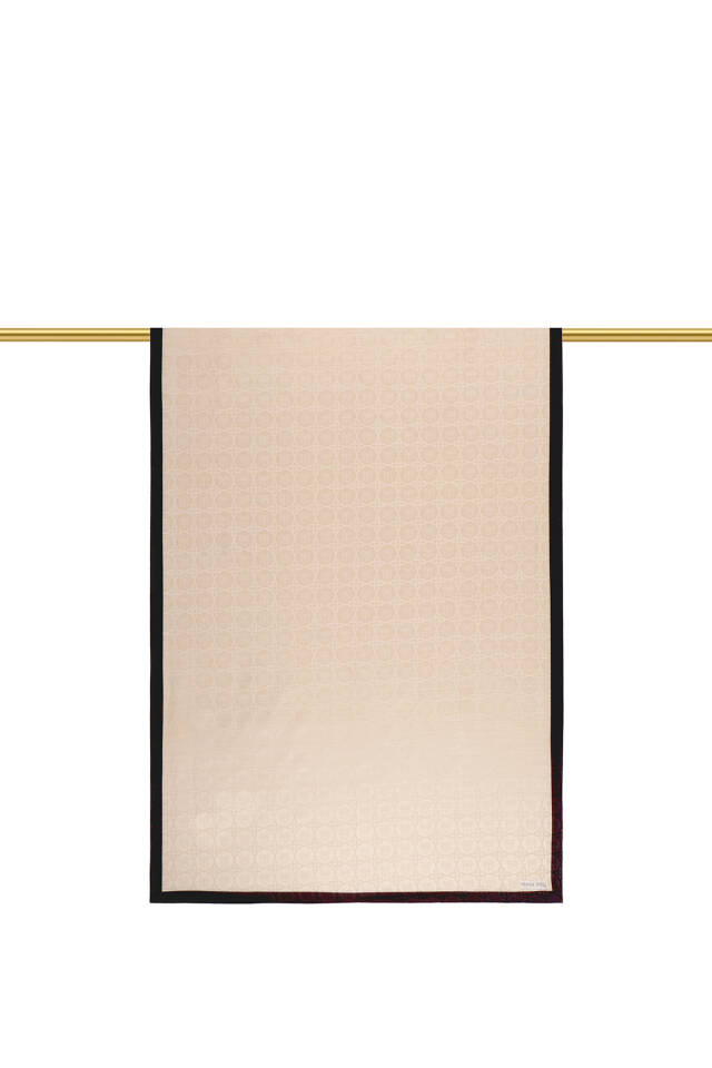 Cream Butterfly Monogram Pattern Silk Cotton Shawl - 3