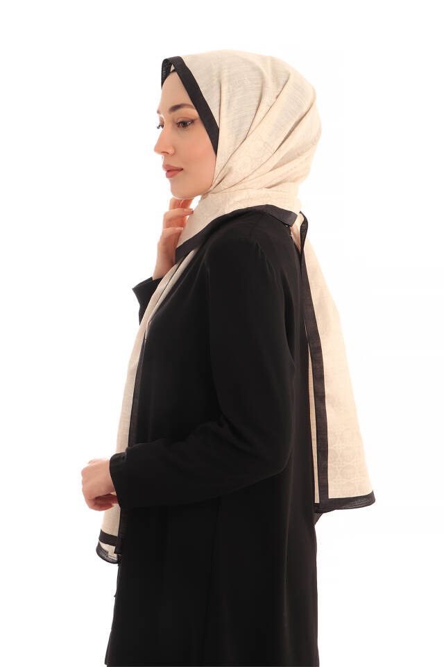 Cream Butterfly Monogram Pattern Silk Cotton Shawl - 2