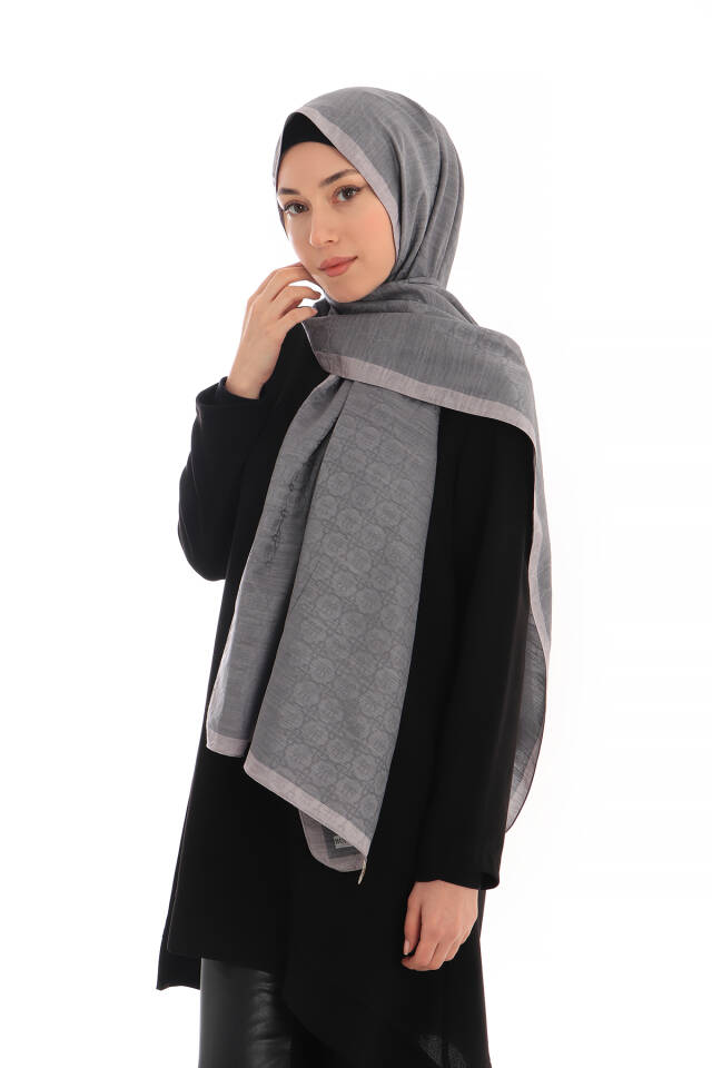 Smoke Butterfly Monogram Pattern Silk Cotton Shawl - 2