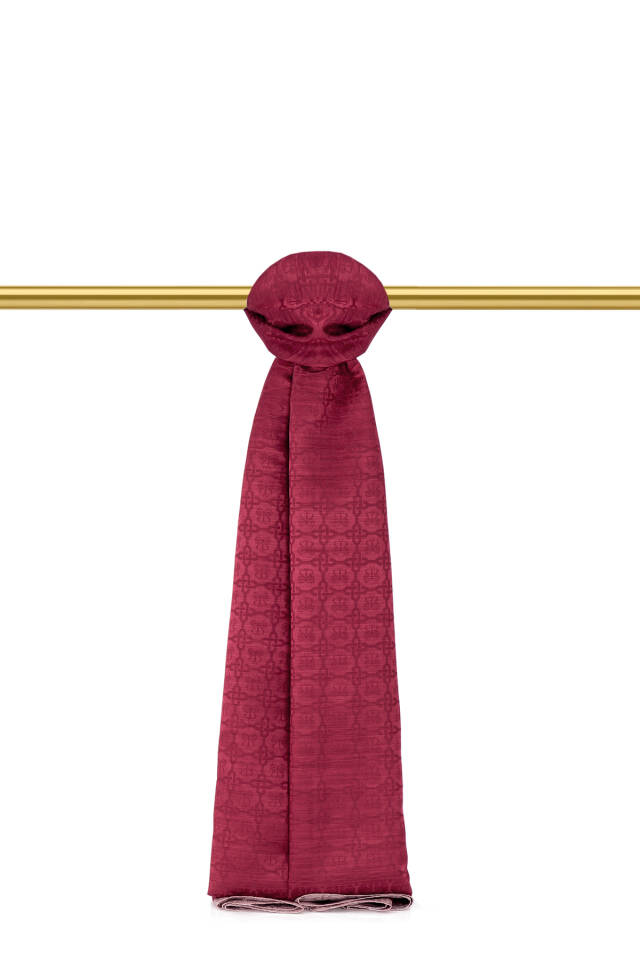 Burgundy Butterfly Monogram Pattern Silk Cotton Shawl 