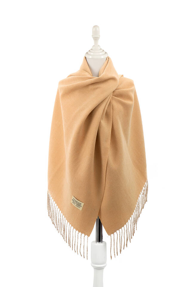 Camel Cream Double Sided Winter Shawl - Bursa İpek