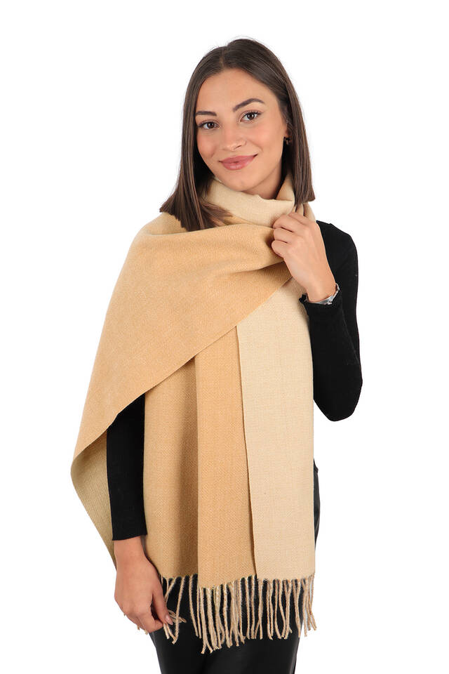 Camel Cream Double Sided Winter Shawl - 2