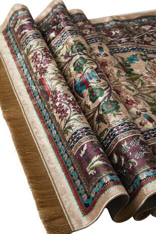 Camel Velvet Carpet Prayer Rug - Thumbnail