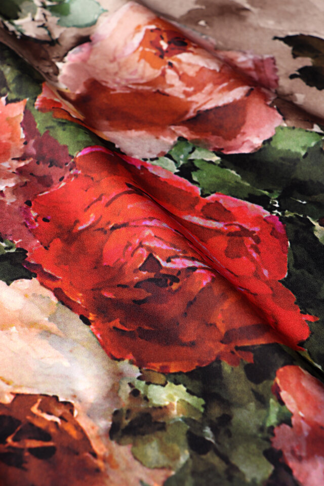 Burgundy Camellia Pattern Sura Silk Scarf - 4