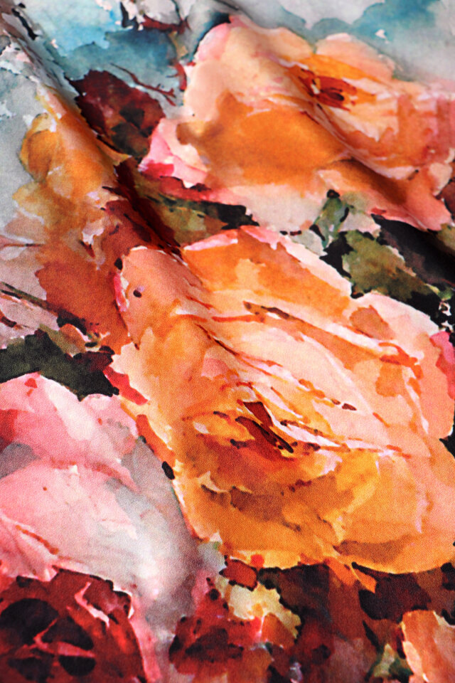 Dark Salmon Camellia Pattern Sura Silk Scarf - 4