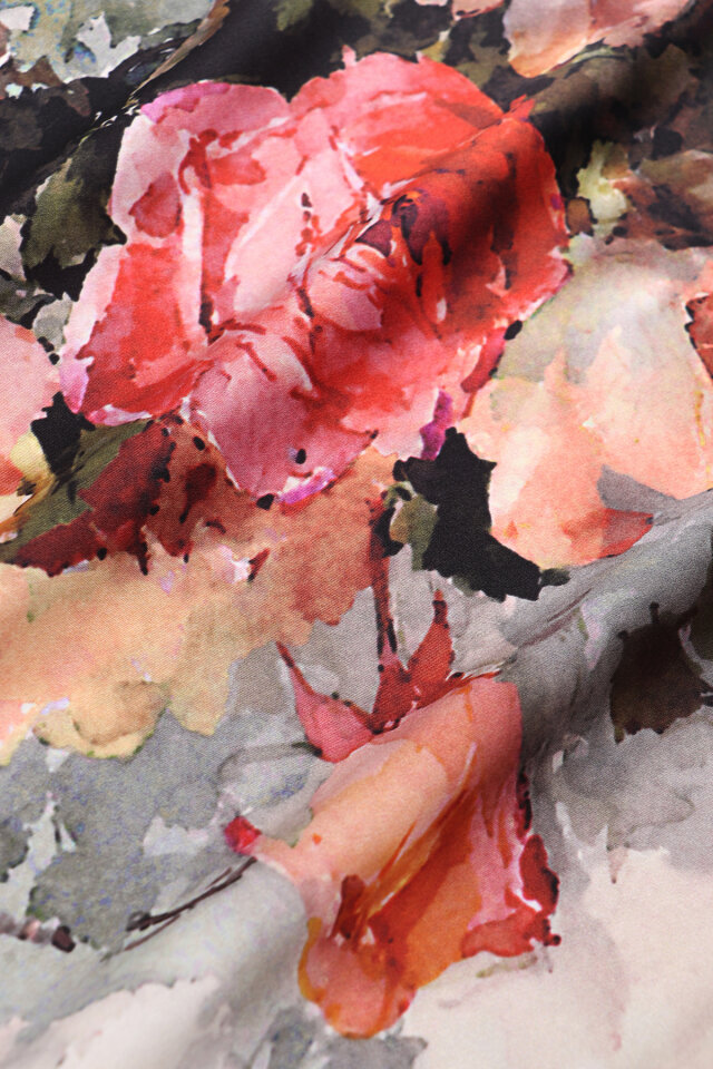 Gray Camellia Pattern Sura Silk Scarf - 4