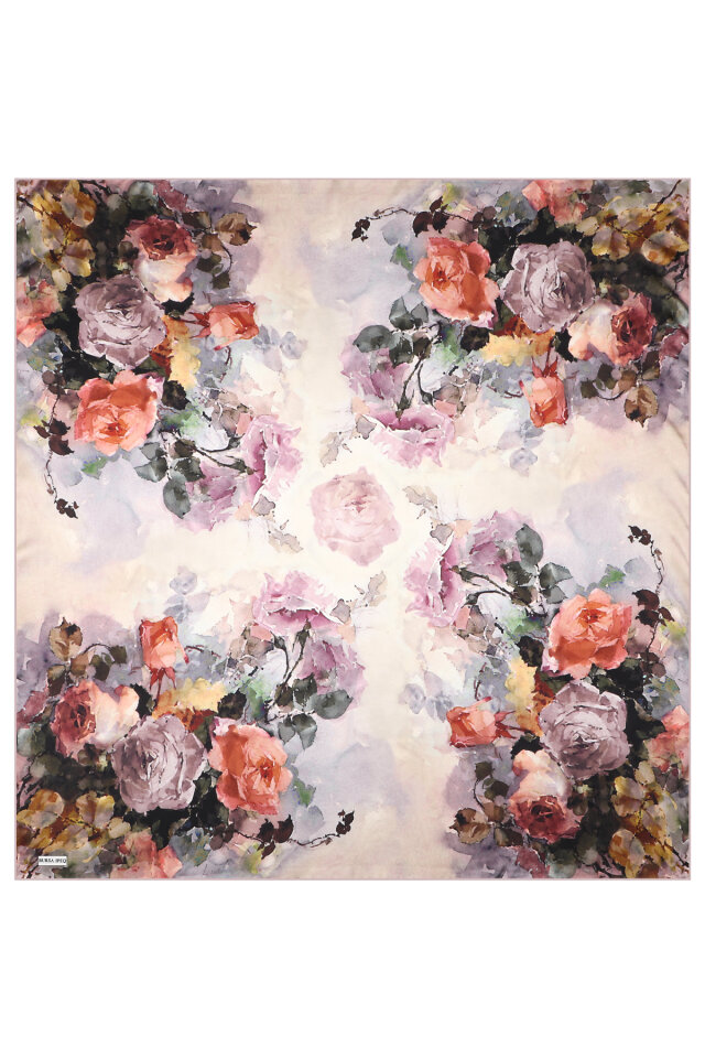 Lilac Camellia Pattern Sura Silk Scarf - 3