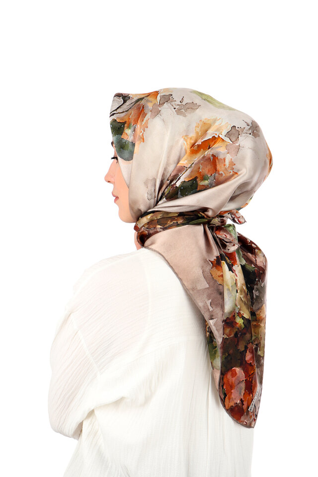 Mink Camellia Pattern Sura Silk Scarf - 2