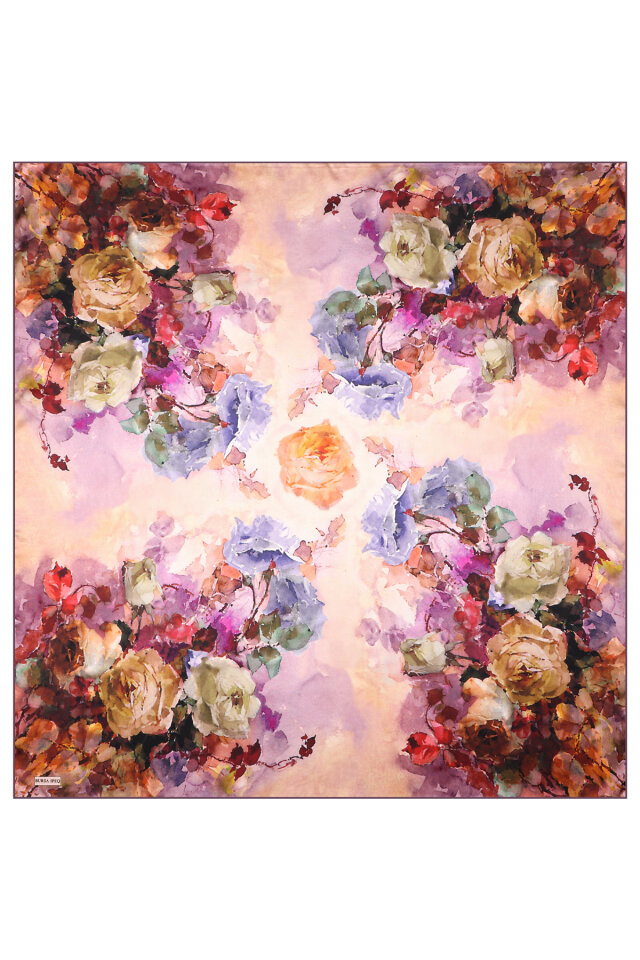 Damson Camellia Pattern Sura Silk Scarf - 3
