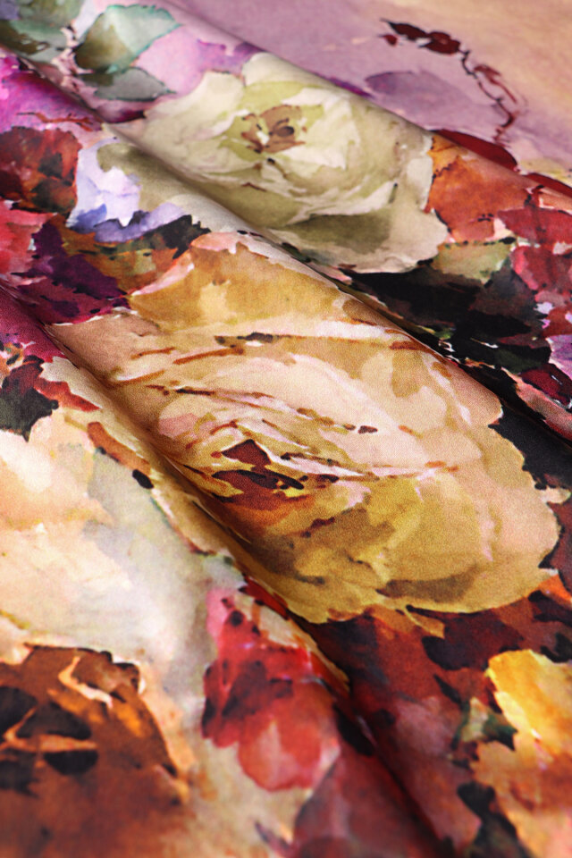 Damson Camellia Pattern Sura Silk Scarf - 4