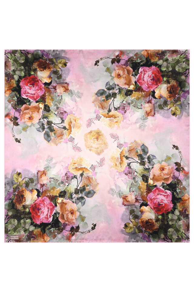 Pink Camellia Pattern Sura Silk Scarf - 3