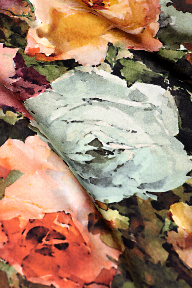 Aqua Green Camellia Pattern Sura Silk Scarf - 4