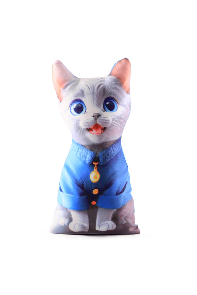 Blue Cat Pattern Decorative Pillow - Bursa İpek
