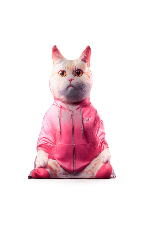 Pink Cat Pattern Decorative Pillow - Bursa İpek