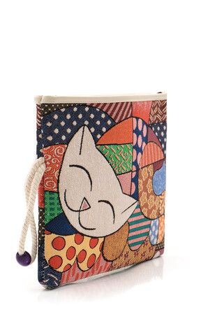 Cat Pattern Tapestry Handbag - Thumbnail