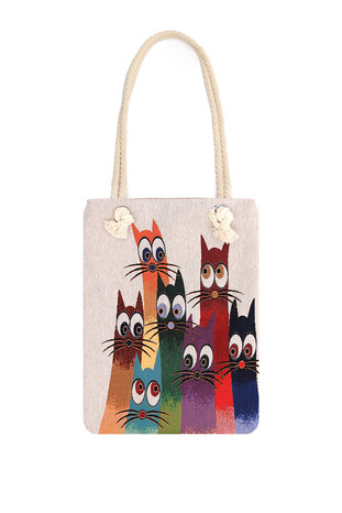 Cat Pattern Tapestry Shoulder Bag - Thumbnail