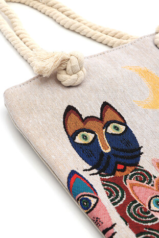 Cat Pattern Tapestry Shoulder Bag - Thumbnail