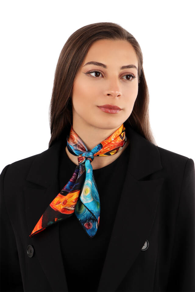 Orange Cat Pattern Silk Handkerchief - 2