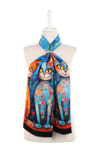 Orange Cat Pattern Silk Scarf 