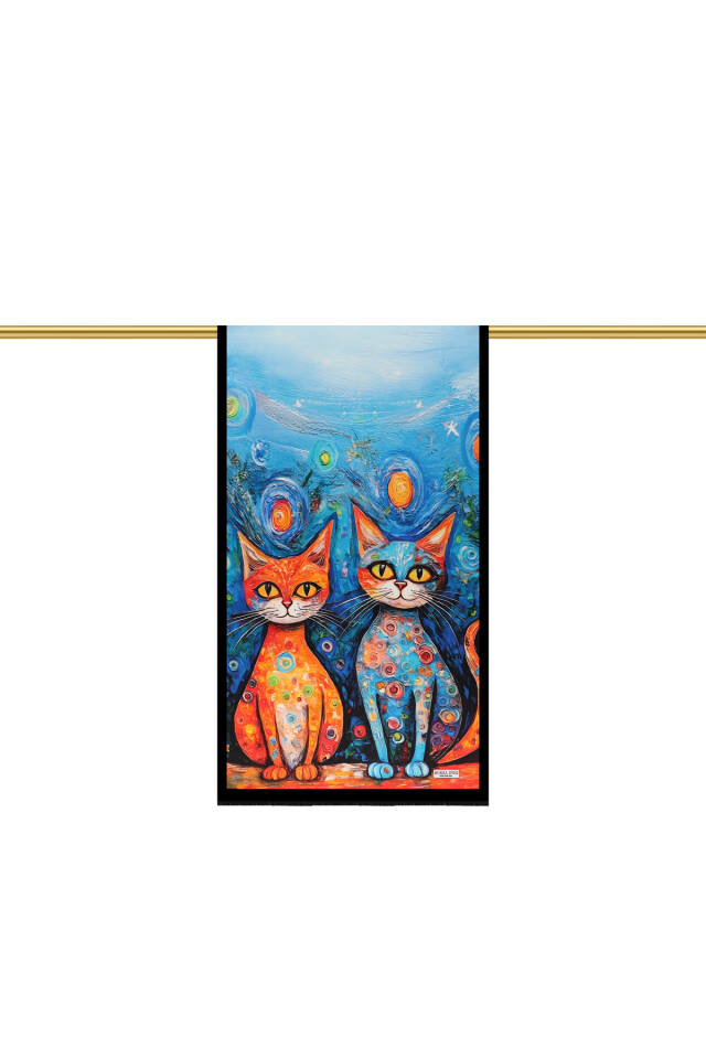 Orange Cat Pattern Silk Scarf - 3