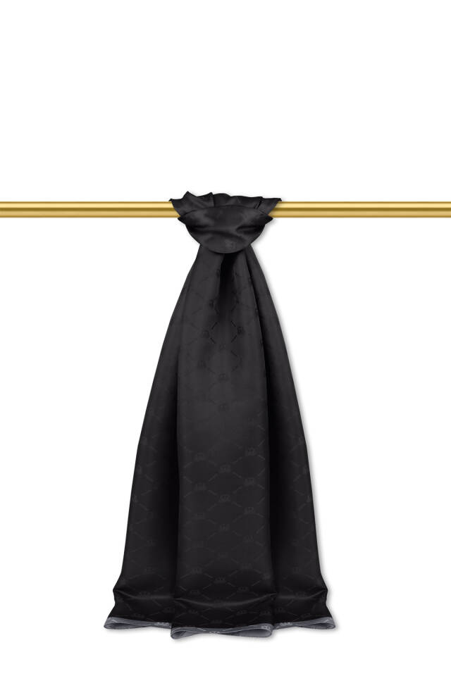 Black Chain Monogram Pattern Silk Shawl - Bursa İpek