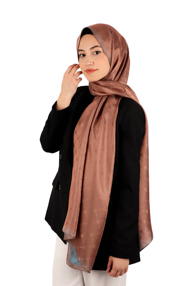 Dark Salmon Chain Monogram Pattern Silk Shawl - 2