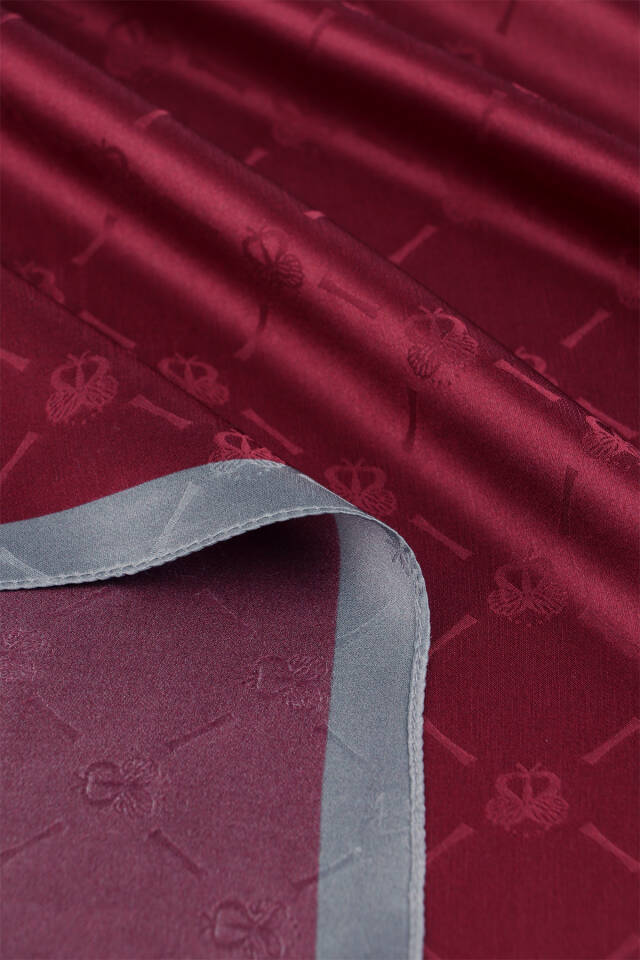 Burgundy Chain Monogram Pattern Silk Shawl - 5