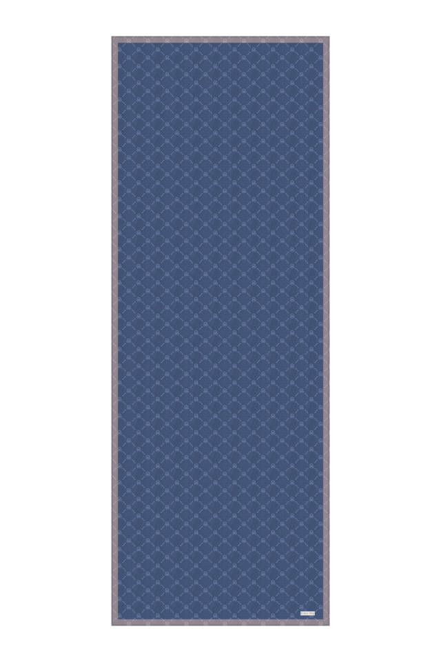Navy Blue Chain Monogram Pattern Silk Shawl - 4