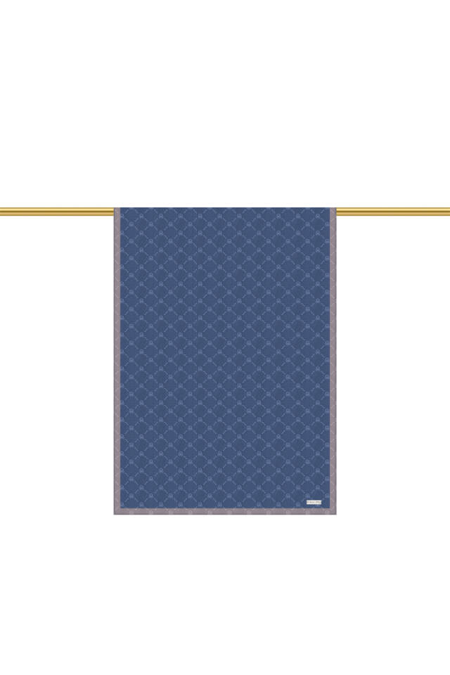 Navy Blue Chain Monogram Pattern Silk Shawl - 3
