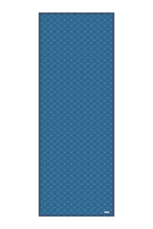 Petrol Blue Chain Monogram Pattern Silk Shawl - 4