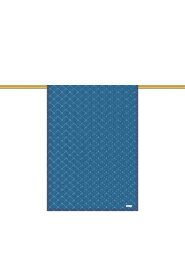 Petrol Blue Chain Monogram Pattern Silk Shawl - 3