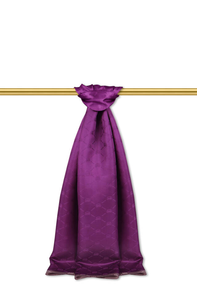 Purple Chain Monogram Pattern Silk Shawl - Bursa İpek