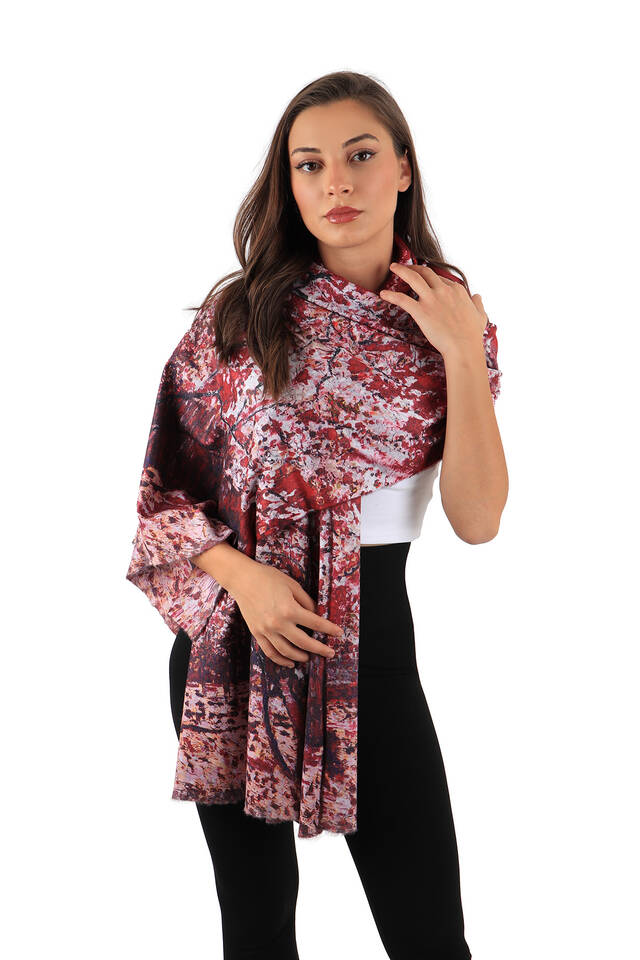 Cherry Peach Tree Pattern Winter Shawl - 2