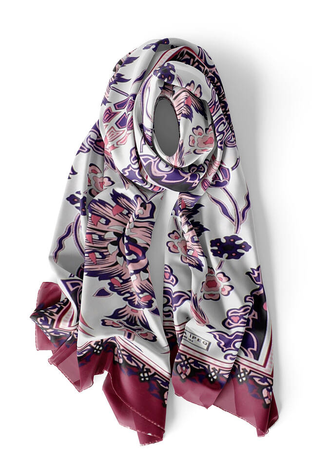 Cherry Purple Tile Tulip Voile Silk Foulard - 3