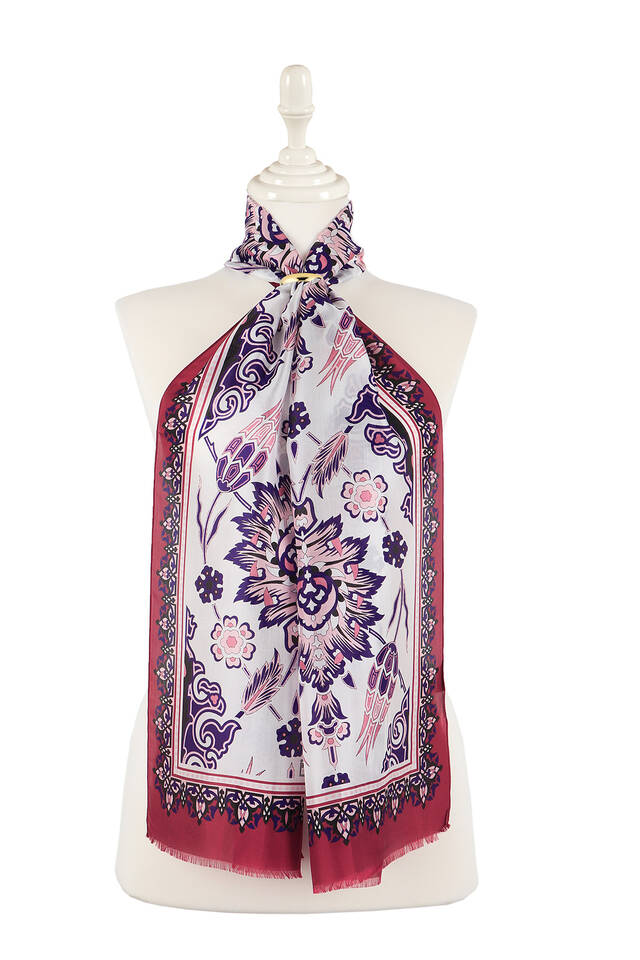 Cherry Purple Tile Tulip Voile Silk Foulard 