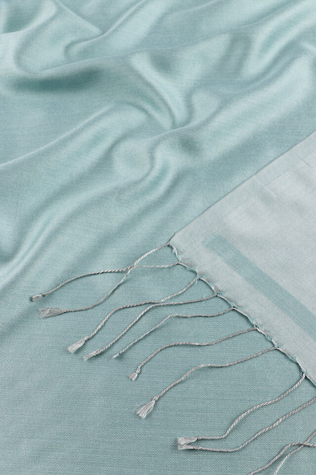 Buz Mavi Gri Çift Taraflı İpek Şal - 5