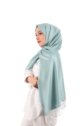 Buz Mavi Gri Çift Taraflı İpek Şal 