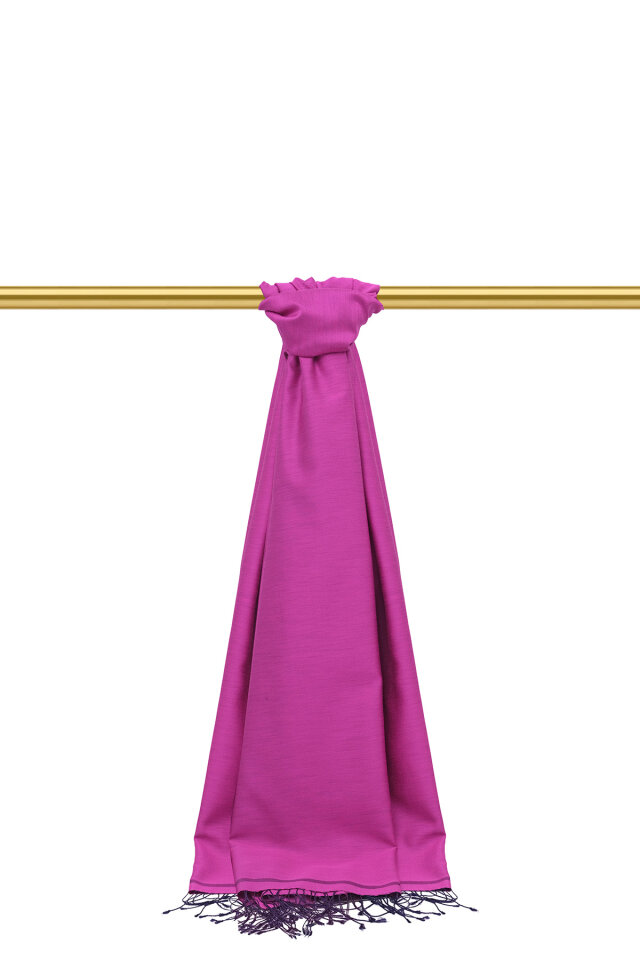 Fuşya Lacivert Çift Taraflı İpek Şal - Bursa İpek