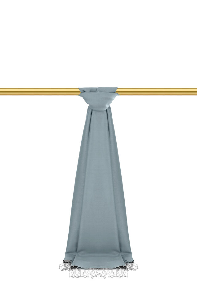 Koyu Gri Gri Çift Taraflı İpek Şal - 2