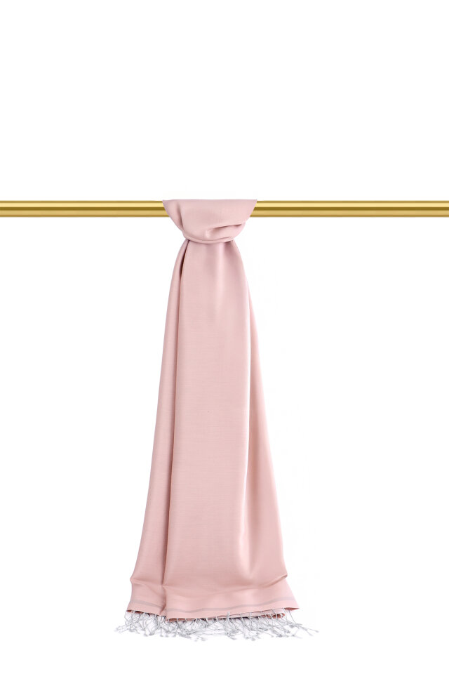 Pudra Gri Çift Taraflı İpek Şal - 2