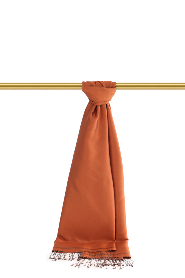 Tarçın Kahverengi Çift Taraflı İpek Şal - 2